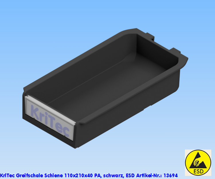 KriTec Greifschale Schiene 110x210x40 PA, schwarz, ESD
