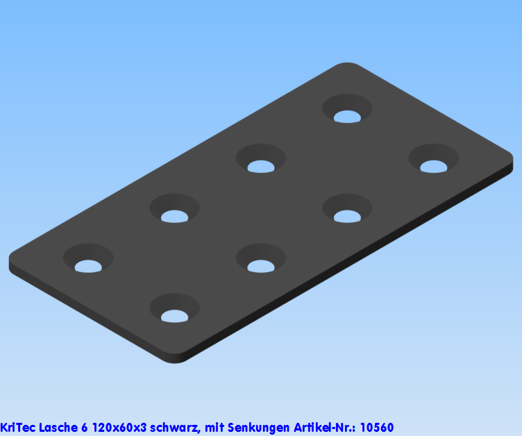 KriTec Lasche 6 120x60x3 schwarz pulverbeschichtet, mit Senkungen
