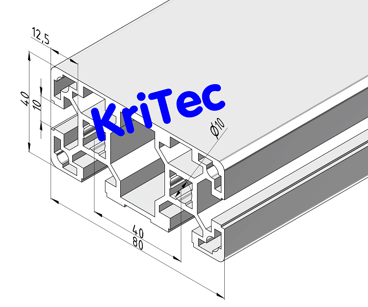 KriTec Profil 10 80x40 2N leicht (2 Nuten geschlossen, 4 Nuten offen)