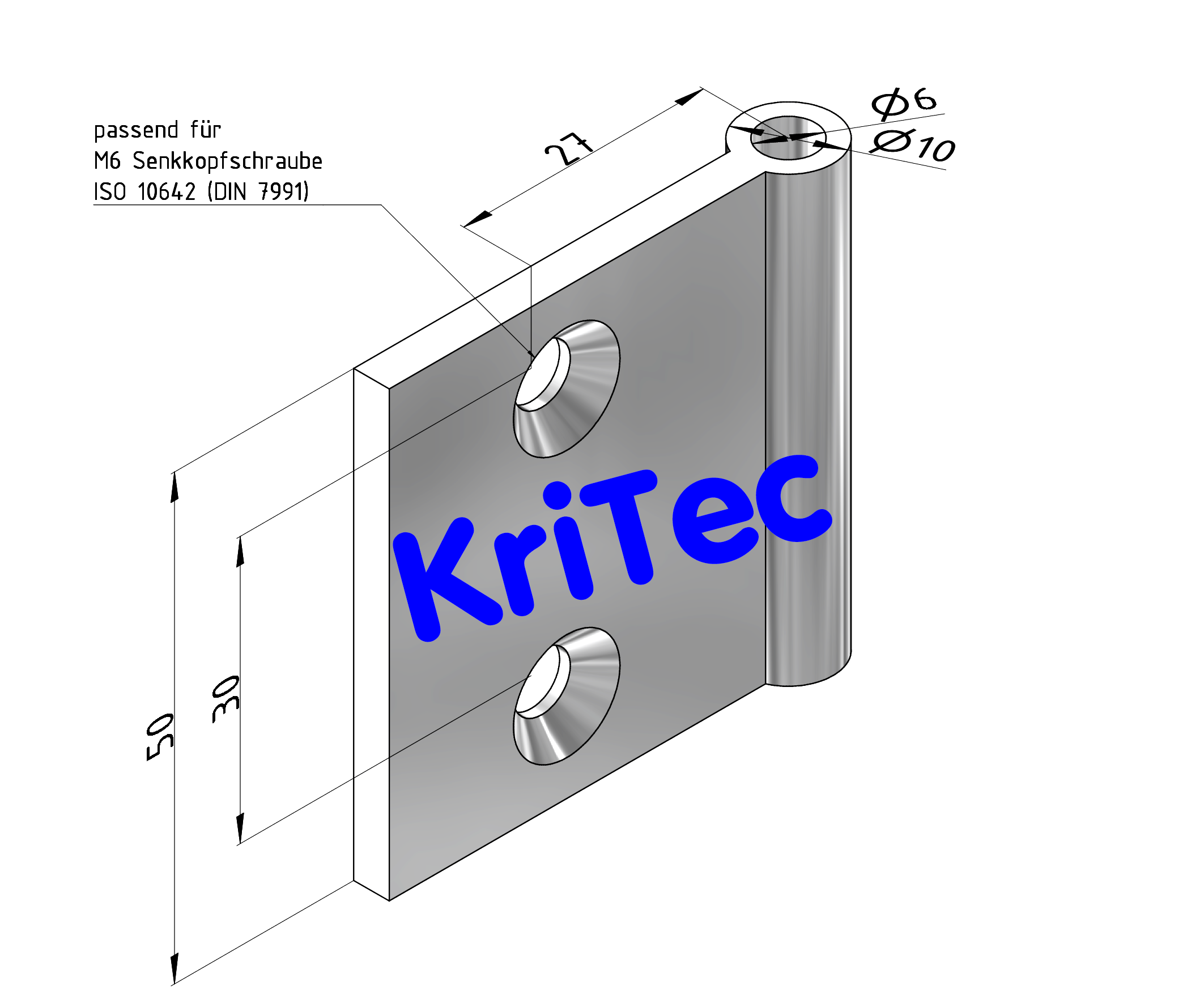 KriTec Scharnierhälfte 10 45 innenliegend, eloxiert