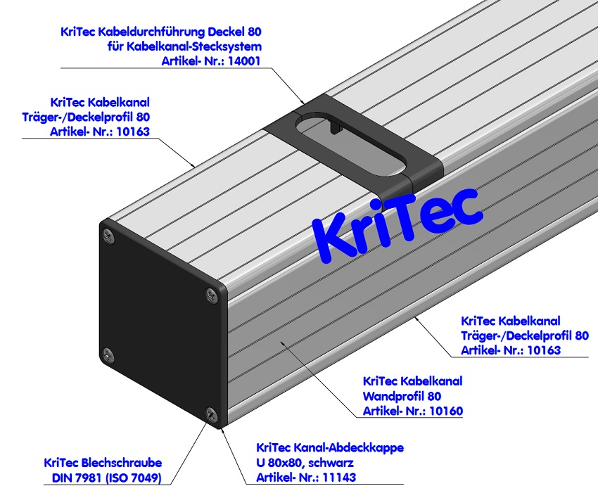 KriTec Kanal-Abdeckkappen für Stecksystem-Kabelkanäle