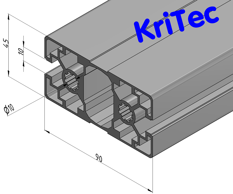 KriTec Profil 10 90x45 4N 180° leicht (4 Nuten geschlossen, 2 Nuten offen)