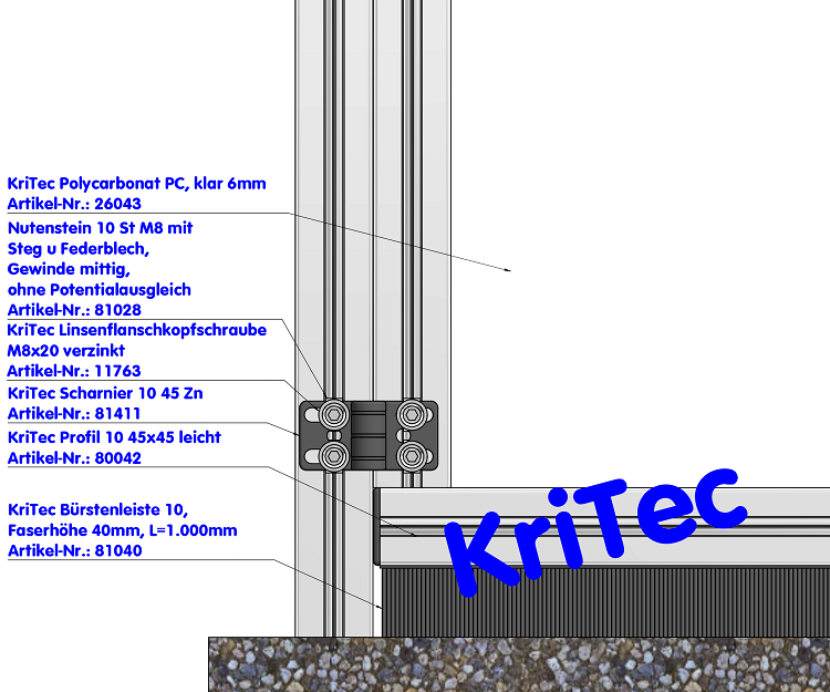 KriTec Bürstenleiste 10, Faserhöhe 40mm