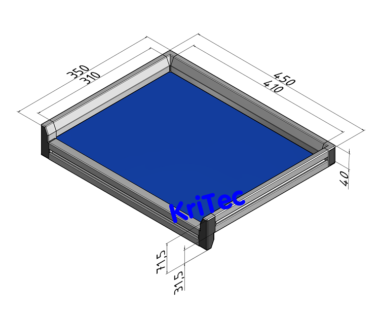 KriTec Tablett 4x3 ESD, Rand dreiseitig, Innenmaß 410x310mm, blau ähnl. RAL 5015