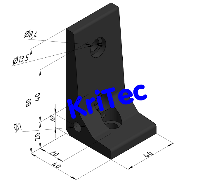KriTec Winkel 8 80x40x40 schwarz