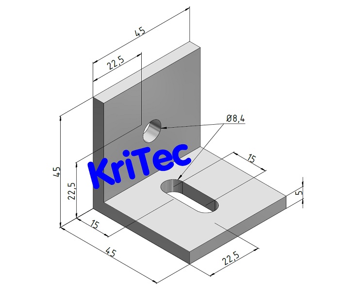 KriTec Winkel 10 Raster 45 Al 45x45x45x5 mit Langloch einseitig
