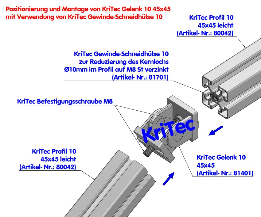 KriTec Gewinde-Schneidhülse 10 St M8 verzinkt zur Reduzierung des Profil-Kernloches auf M8