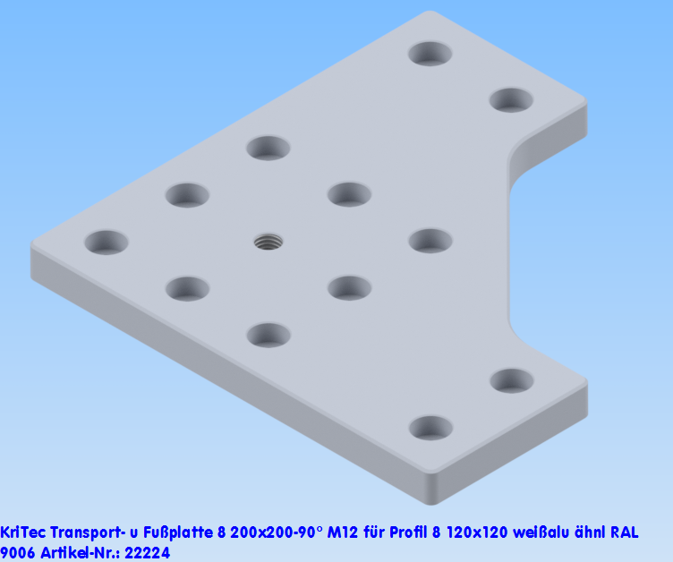 KriTec Transport- und Fußplatte 8 200x200-90° M12 für Profil 8 120x120 weißaluminium