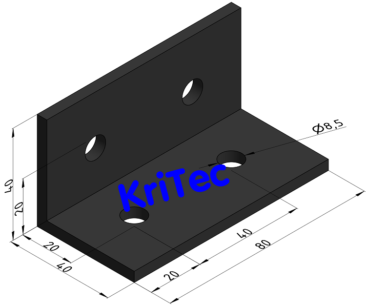KriTec Aluwinkel 8 40x40x80x4, schwarz pulverbeschichtet