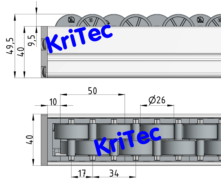 KriTec Endstück für Rollenelement D28 H26, grau ähnlich 7042