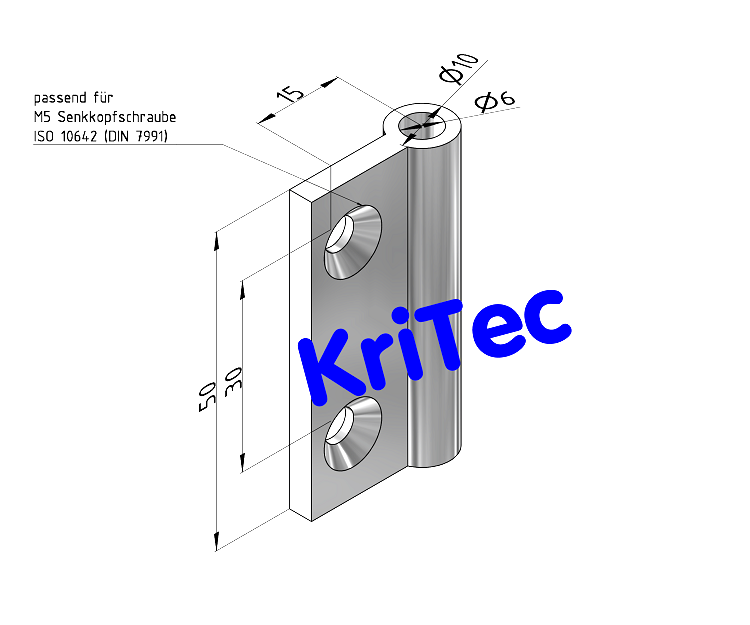 KriTec Scharnierhälfte 5 20 innenliegend, eloxiert