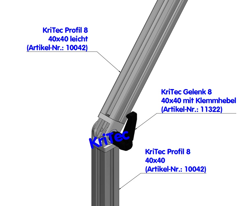 KriTec Gelenk 8 40x40 mit Klemmhebel, Premium