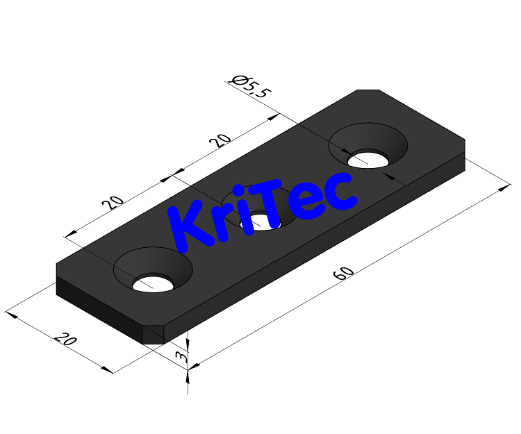 KriTec Lasche 5 60x20x3 mit Senkungen schwarz