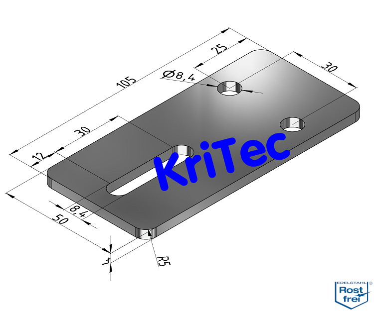 KriTec Vario-Lasche 10 Raster 50 105x50x4 Edelstahl, VA rostfrei