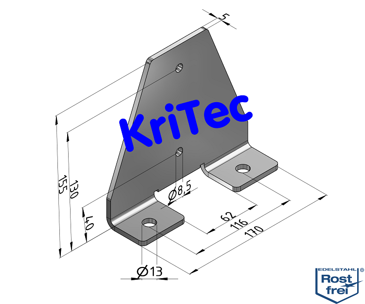 KriTec Bodenadapter einspurig gerade für Profil 10 45x45, VA rostfrei