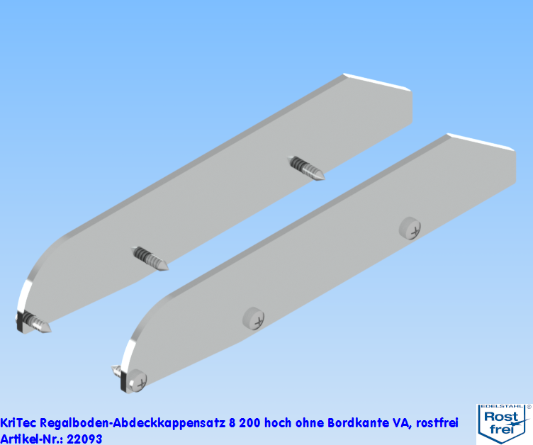 KriTec Regalboden-Abdeckkappensatz 8 200 hoch ohne Bordkante VA, rostfrei