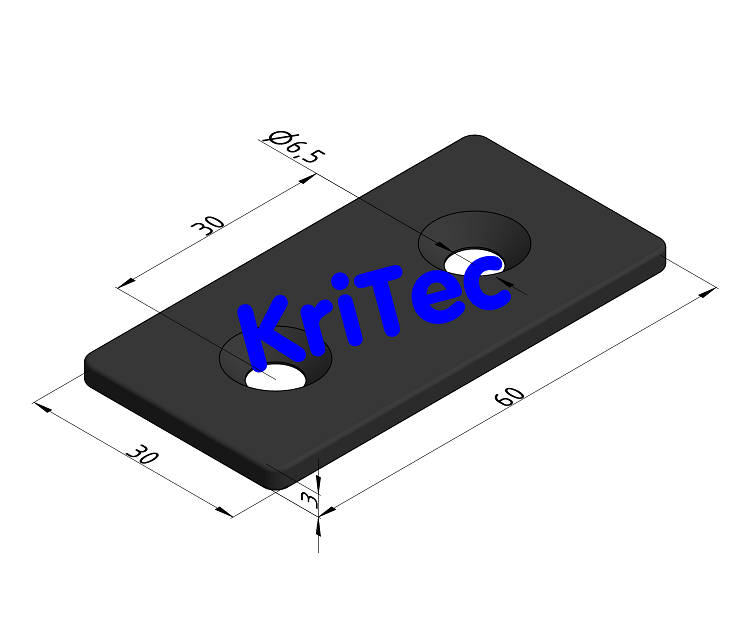 KriTec Lasche 6 60x30x3 schwarz pulverbeschichtet