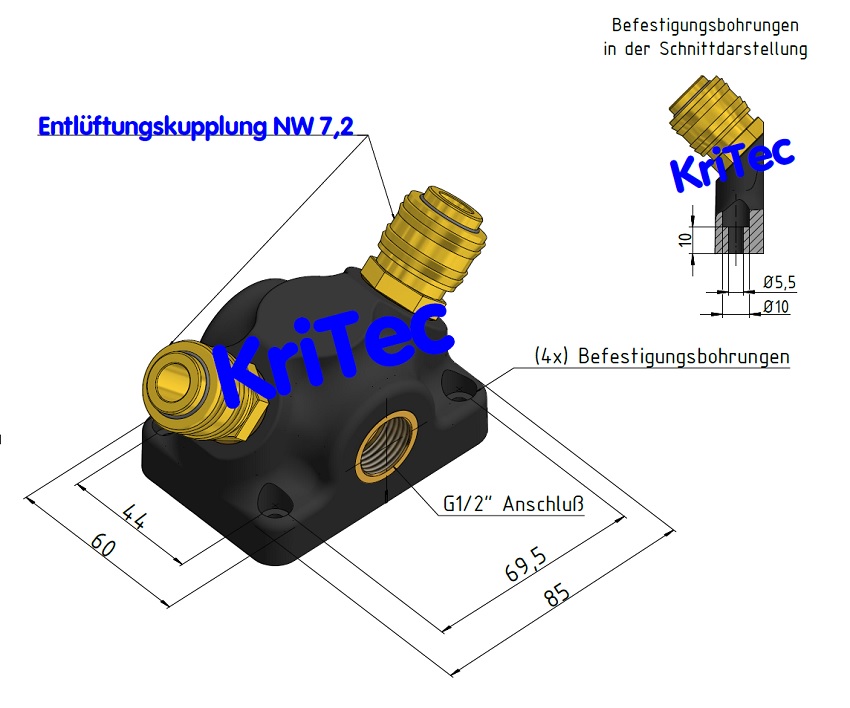 KriTec Druckluftanschlussdose 2x Entlüftungskupplung NW 7,2