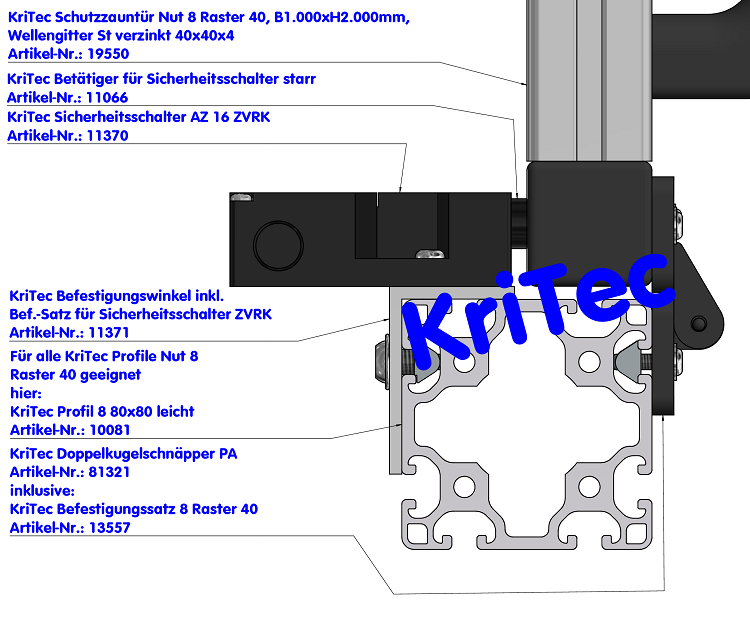 KriTec Befestigungswinkel inkl. Bef.-Satz für Sicherheitsschalter ZVRK