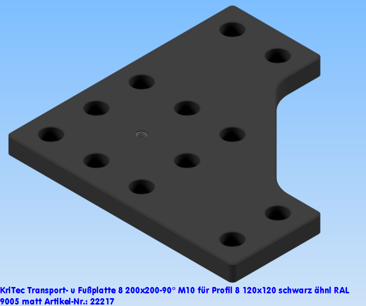 KriTec Transport- und Fußplatte 8 200x200-90° M10 für Profil 8 120x120 schwarz