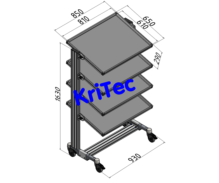 KriTec VarioMobil Typ B 850x650/ 4 Ebenen, grau ähnlich RAL 7035, ESD