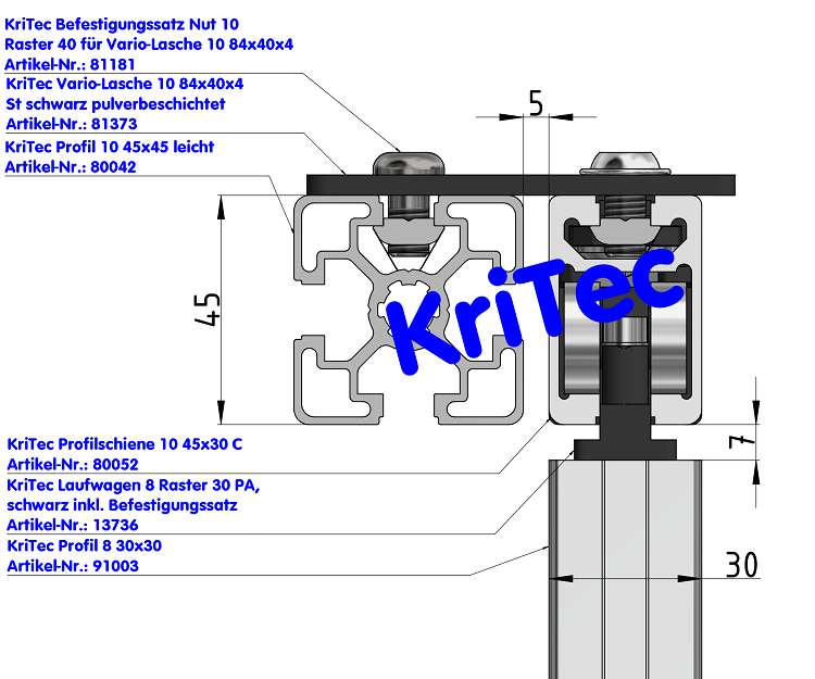 KriTec Vario-Lasche 10 Raster 40 84x40x4 St schwarz pulverbeschichtet