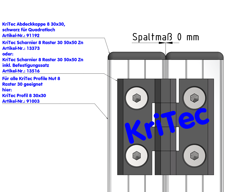 KriTec Scharnier 8 Raster 30 50x50 Zn