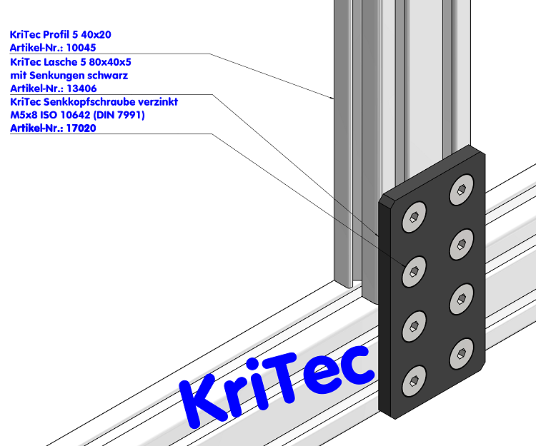 KriTec Lasche 5 80x40x5 mit Senkungen schwarz