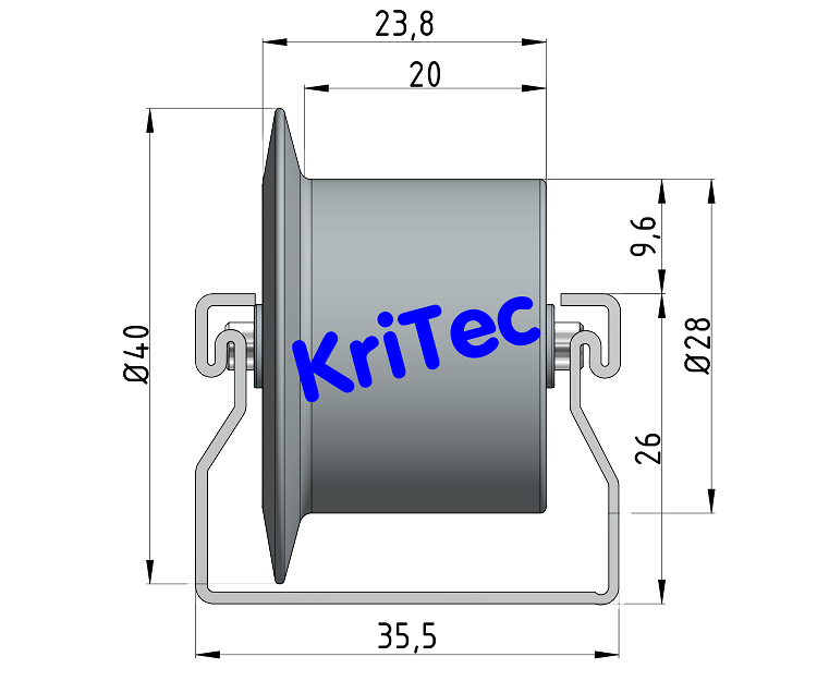 KriTec Rollenbahn St D28 mit Bordscheibe, grau ähnlich RAL 7042