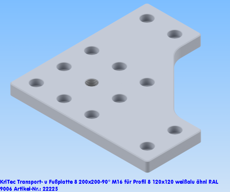 KriTec Transport- und Fußplatte 8 200x200-90° M16 für Profil 8 120x120 weißaluminium