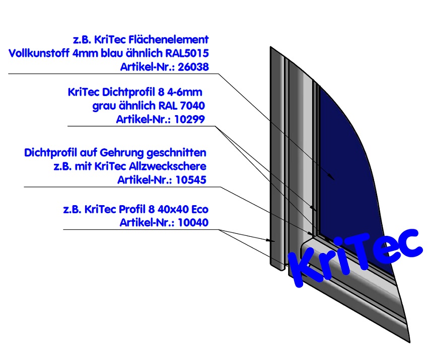 KriTec Dichtprofil 8 Raster 40, 4-6mm, grau