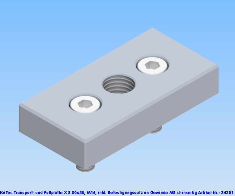 KriTec Transport- und Fußplatte X 8 80x40, M16, weißaluminium ähnlich RAL 9006