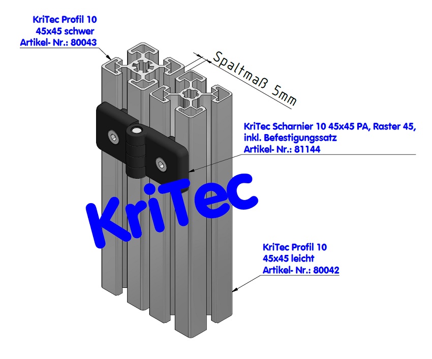 KriTec Scharnier 10 45x45 PA, Raster 45