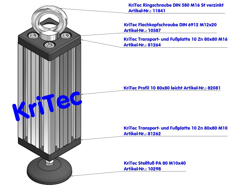 KriTec Transport- und Fußplatte 10 Zn 80x80 M10