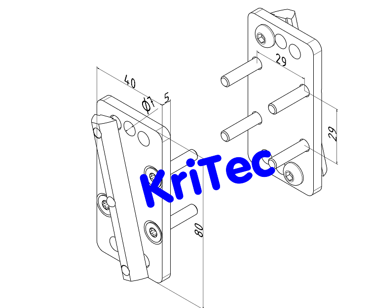KriTec Befestigungssatz Behälterprofil 8 80x40, St, weißaluminium RAL 9006
