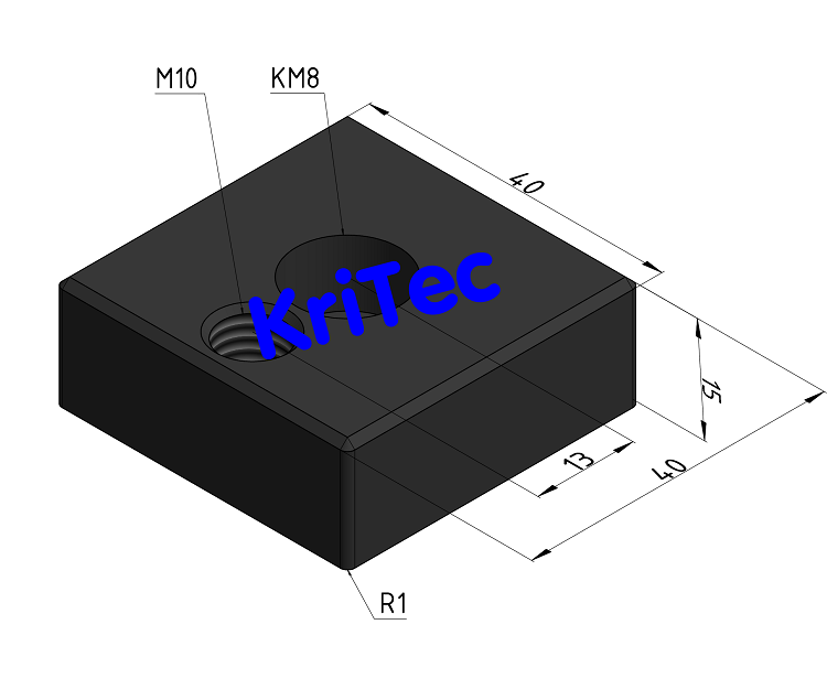 KriTec Transport- und Fußplatte X 8 40x40x15 M10 St, schwarz ähnlich RAL 9005