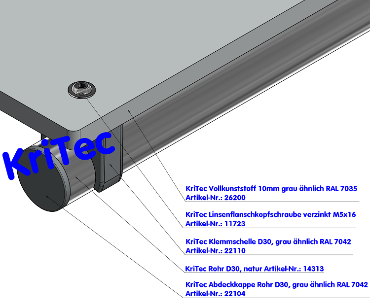 KriTec Klemmschelle D30, grau ähnlich RAL 7042