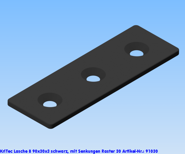 KriTec Lasche 8 90x30x4 schwarz, mit Senkungen