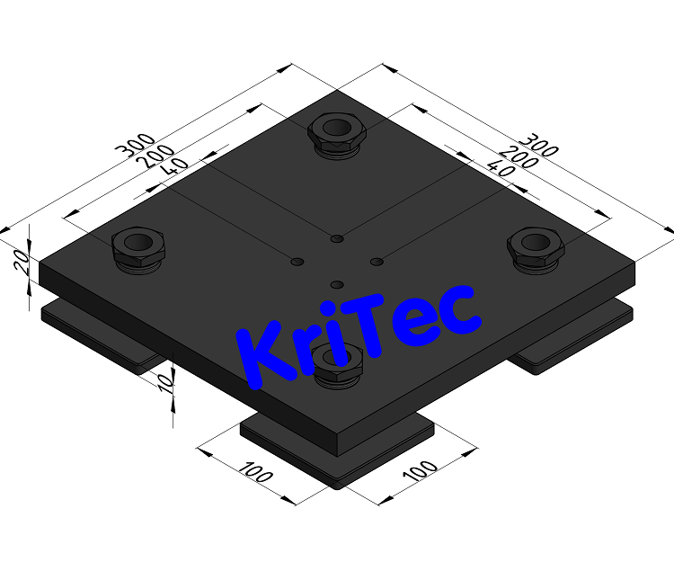 KriTec Portalplatte, Stahl schwarz, 300x300 mit M32x1,5x100 Komplettsatz
