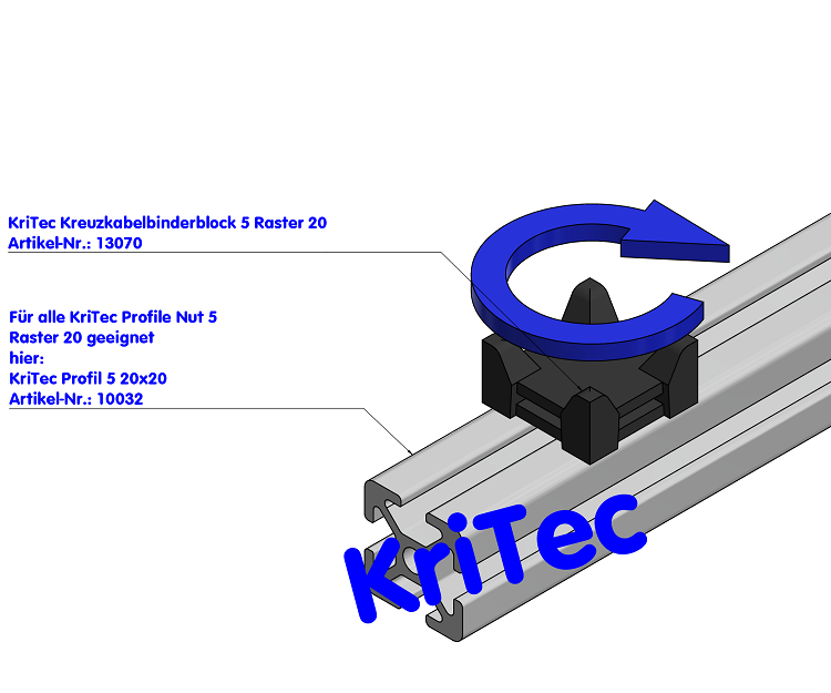 KriTec Kreuzkabelbinderblock 5 Raster 20, schwarz