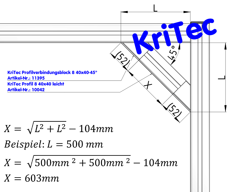 KriTec Profilverbindungsblock 8 40x40-45°