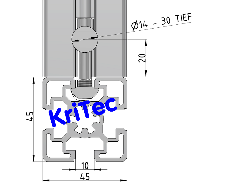KriTec Bolzenverbindungssatz 10 Raster 45 D14 einseitig alle Profile Nut 10 außer 10 45x45 L und 10