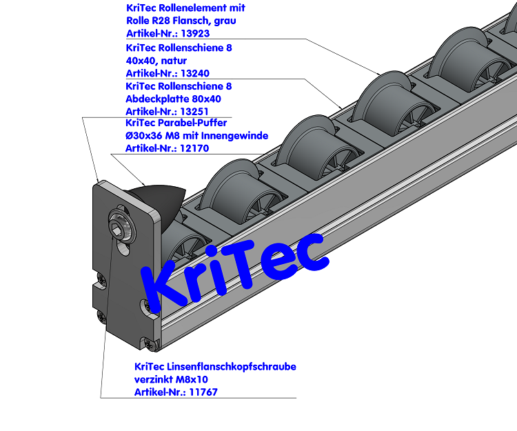 KriTec Rollenelement D28 mit Rolle R28 Flansch, grau