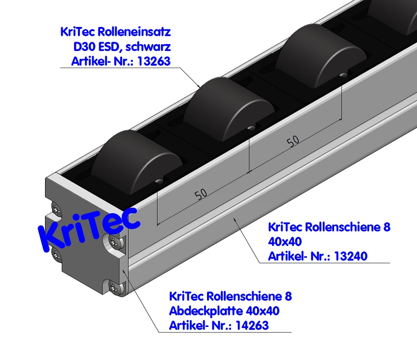 KriTec Rollenschiene 8 Abdeckplatte 40x40