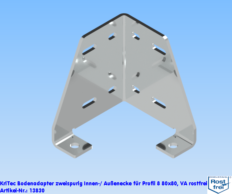 KriTec Bodenadapter zweispurig Innen-/ Außenecke für Profil 8 80x80, VA rostfrei