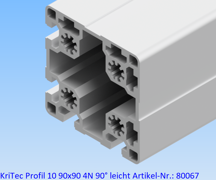 KriTec Profil 10 90x90 4N 90° leicht (4 Nuten geschlossen, 4 Nuten offen)