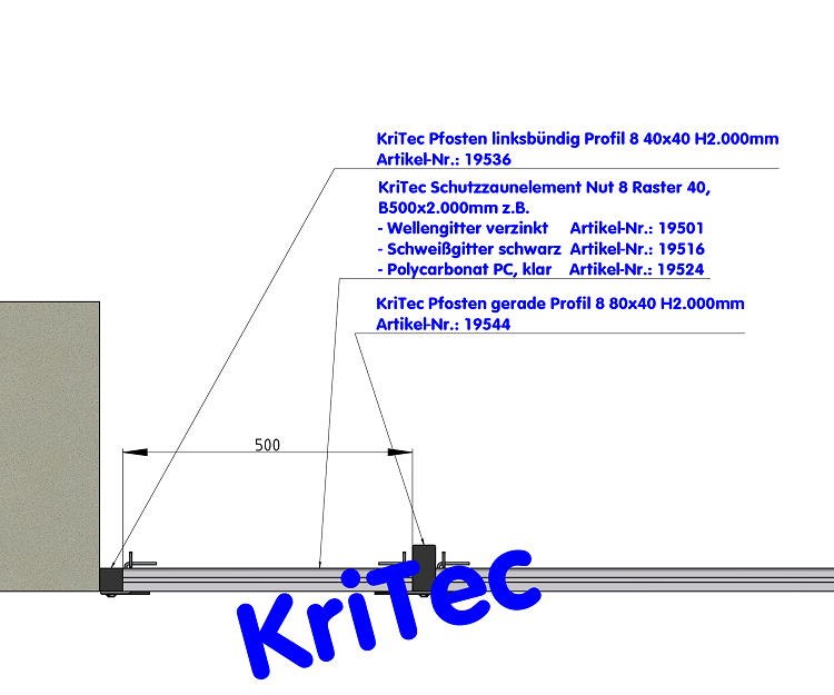 KriTec Pfosten gerade Profil 8 80x40 H2.000mm