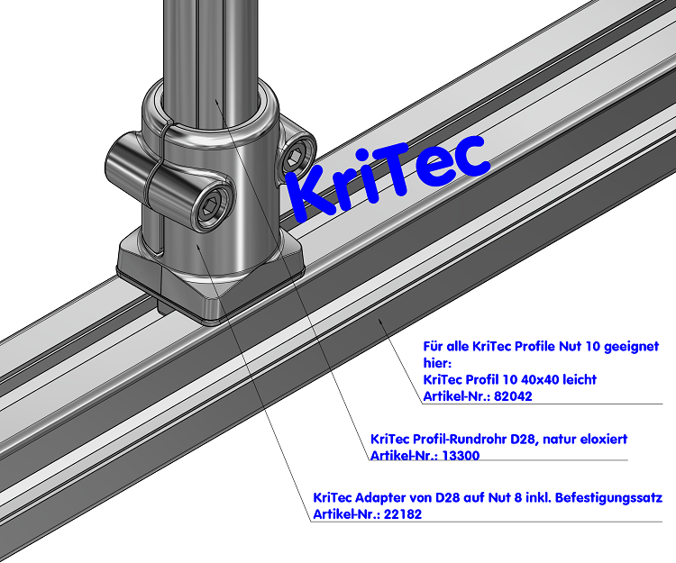 KriTec Adapter von D28 auf Nut 10 inkl. Befestigungssatz