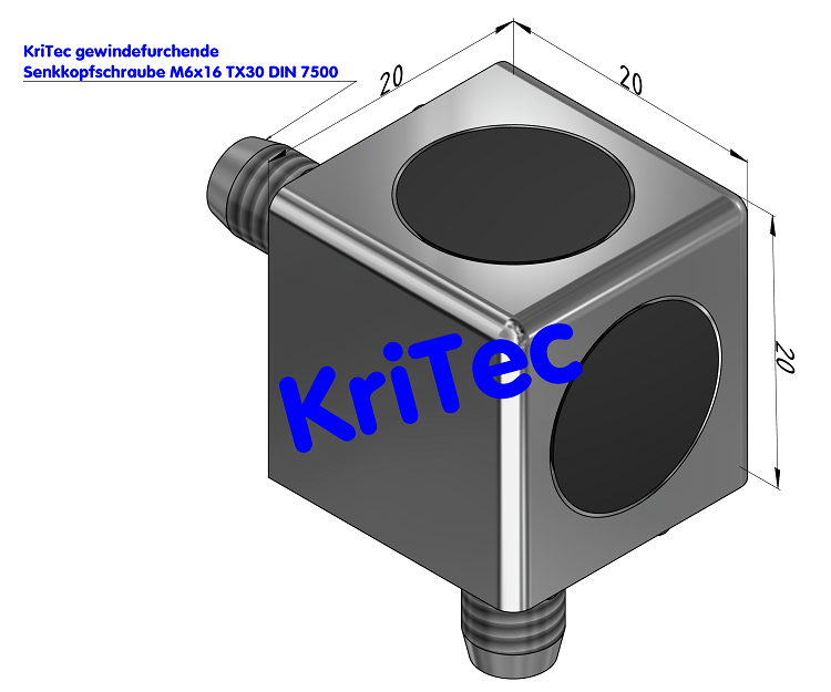 KriTec Würfelverbindungssatz 6 20x20x20 Winkel 2D inkl. 2 Abdeckkappen schwarz
