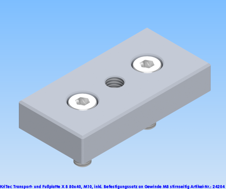 KriTec Transport- und Fußplatte X 8 80x40, M10, weißaluminium ähnlich RAL 9006